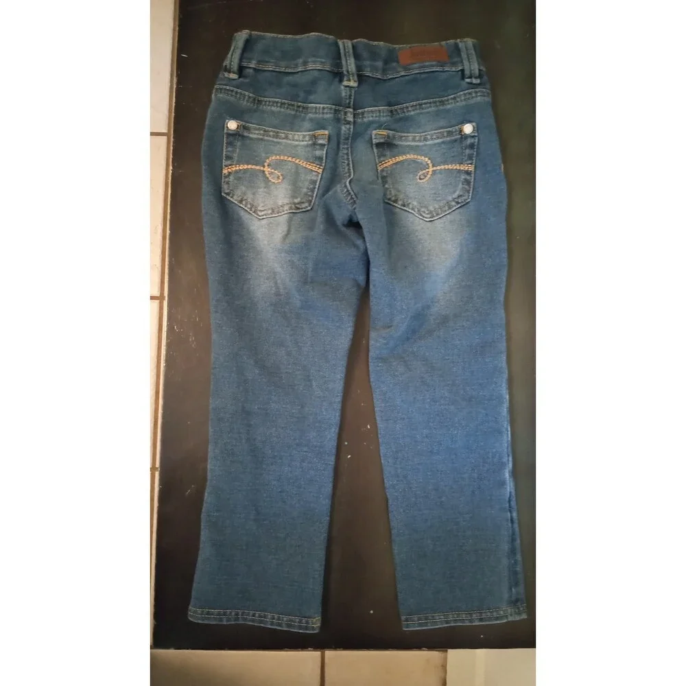 Justice Girls 7R Premium Jeans Blue Distressed Glitzy Sequins Behind Destruction